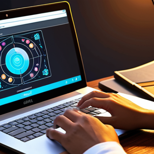 **A person learning on a laptop with an interface displaying modular skill courses, illuminated by soft, focused light. The background shows a stylized graphic representing education technology, blending modern design with Urdu cultural elements.**