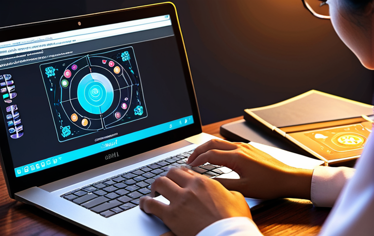 **A person learning on a laptop with an interface displaying modular skill courses, illuminated by soft, focused light. The background shows a stylized graphic representing education technology, blending modern design with Urdu cultural elements.**
