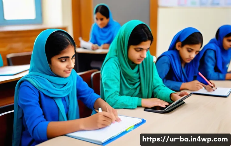 모듈식 교육 과정 개선 방안 - A modern classroom scene in a Pakistani educational institution, featuring a diverse group of studen...